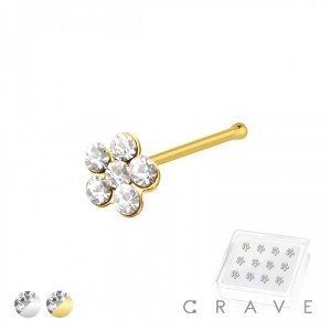 GOLD PLATED MULTI CZ FLOWER PIN 316L SURGICAL STEEL NOSE RING BOX